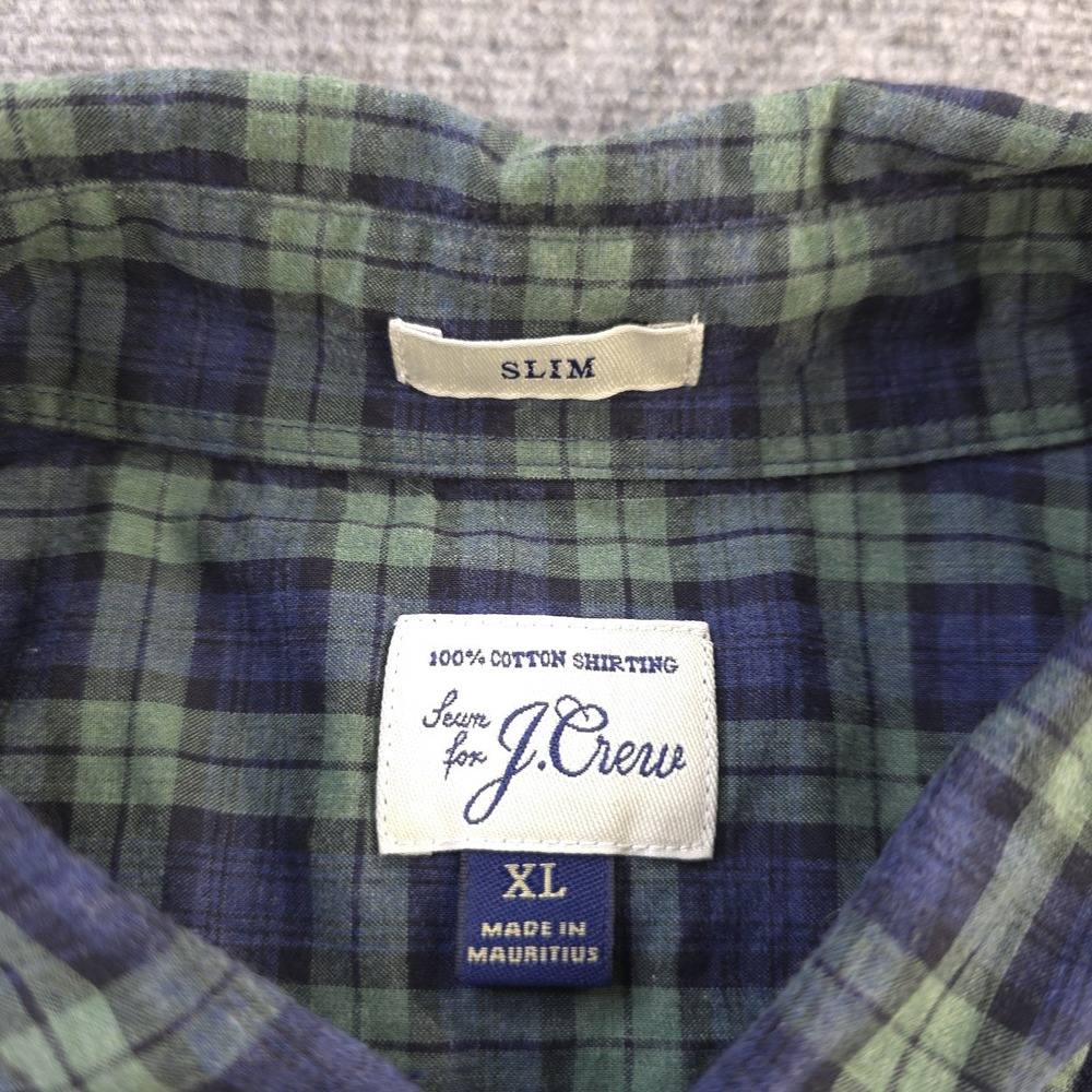J Crew Shirt XL Slim Fit Green Blue Check Long‎ Sleeve Button Down Cotton - Picture 3 of 7